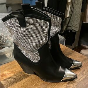 Stylish Black and Silver Rhinestone Boots